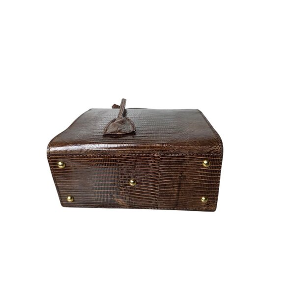 Mini Brown Leather Handbag Hermes Birkin Style with Lock & Key 6.75"x 6.25"x3.5" - Picture 3 of 7